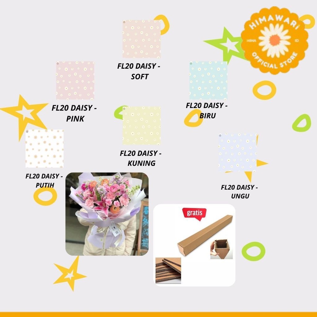 

HIMA - BNW (5 LEMBAR) - FL20 DAISY Kertas Bunga Paper Buket Motif Bunga Daisy Matahari Aster Florist Cellophane - GROSIR
