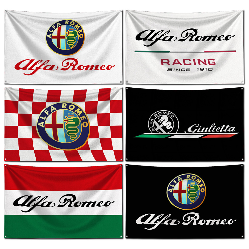 

3x5 Ft Alfas Romeo Car Flag Polyester Digital Printing Banner for Garage Wall Art Out Door Decoration With Brass Grommets