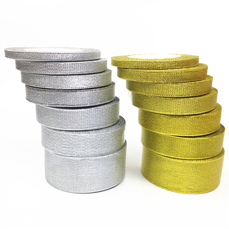 

25 Yards 6-50mm Silver Gold Silk Satin Organza Ribbon Wedding Decoration Cake Gifts DIY Christmas Handicraft Accessories Tapes