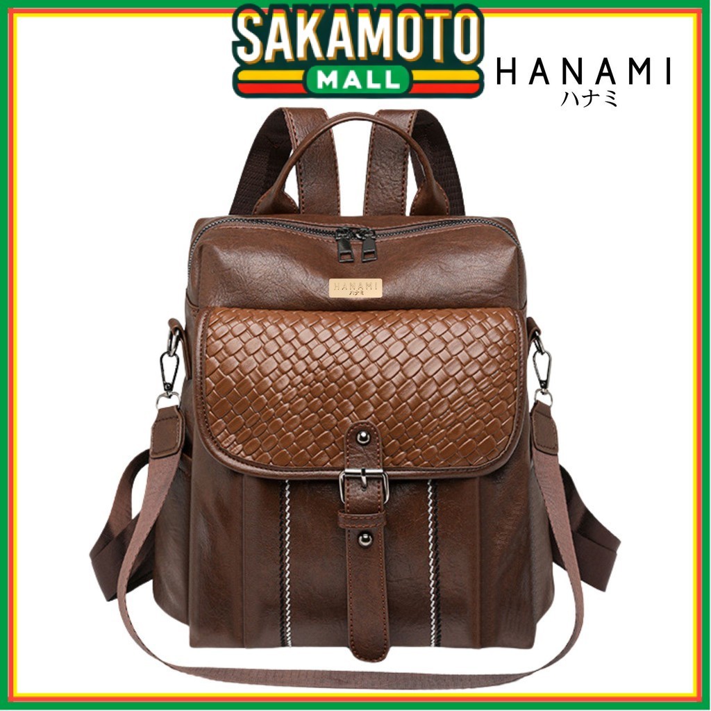 HANAMI Tas Ransel Wanita Hideko TA1076B7 Cokelat Kulit Elegan Simple Remaja  Branded Kantor