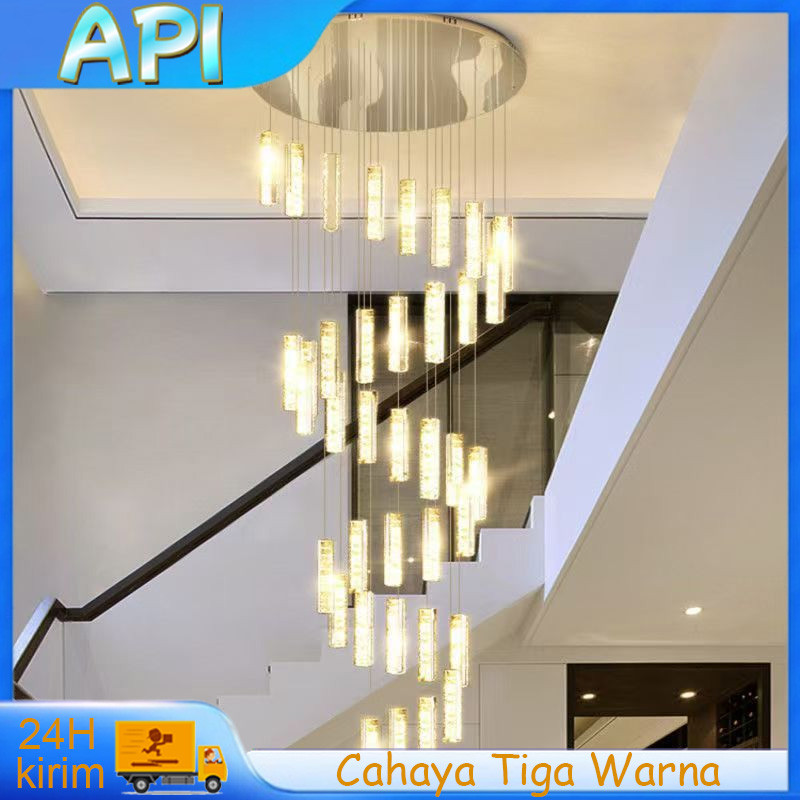 Lampu Gantung Tangga Ruang tamu LED Revolving Lampu Gantung Kristal Ruang Makan Lampu Langit-langit 