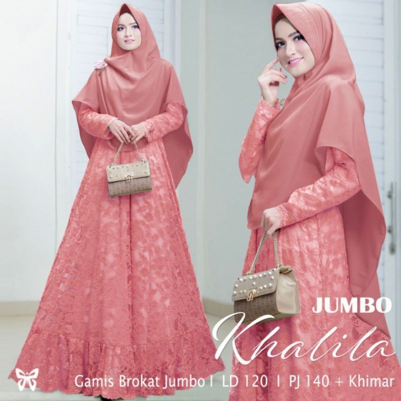 Xiu 55 - Syari Khalila JUMBO XXXL gamis brukat lapis furing busui Ld 120 Pjg 140 + khimar