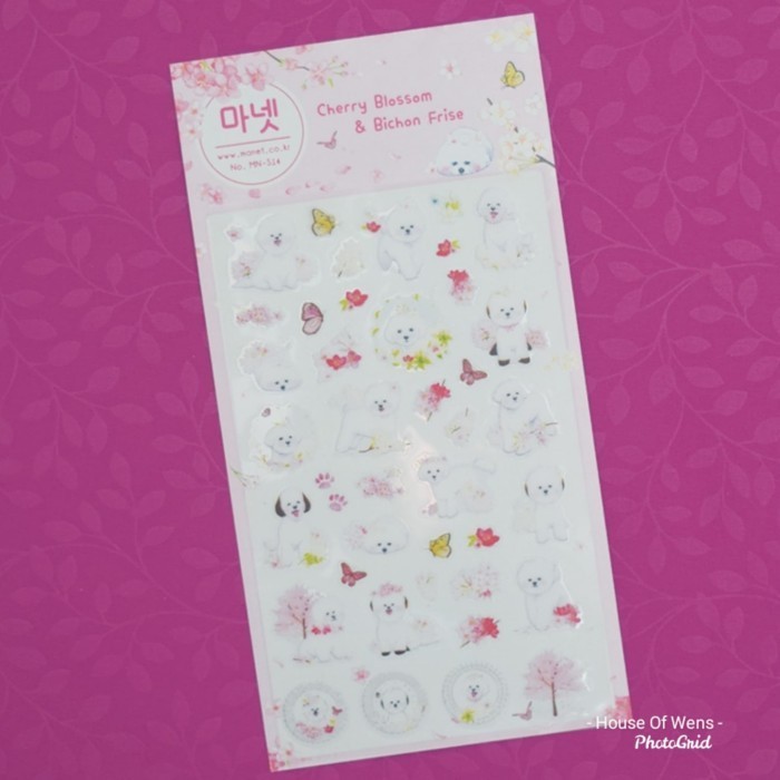 

CHERRY BLOSSOM & BICHON FRISE DECO STICKERS - STICKER ANAK LUCU