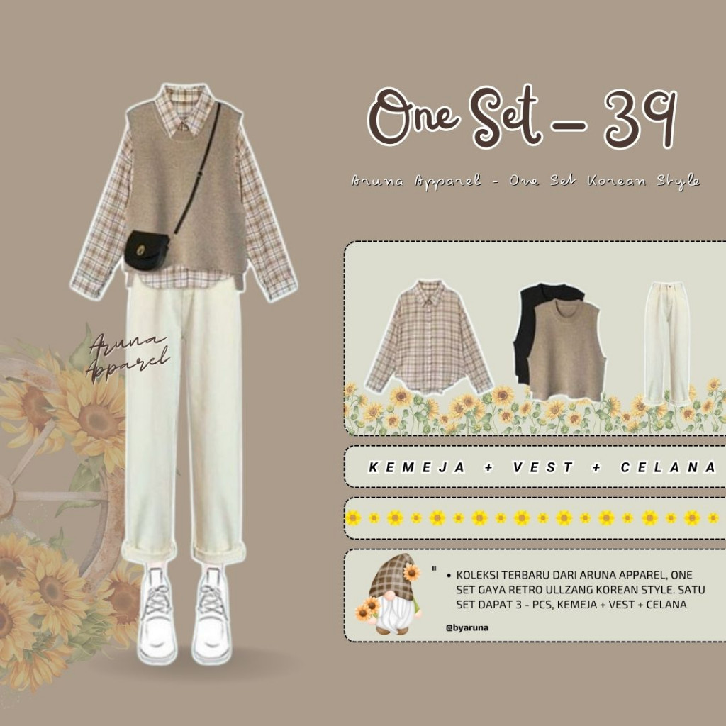 dreamyootd 3in1 Outfit Cewek Bumi, Ullzang, Outfit Korean Girl, Korean Style // Retro Set 39