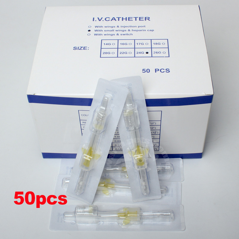 50pcs Sterile IV Cannula With Heparin Cap Disposable Butterfly IV Cannula Intravenous Injection Cath