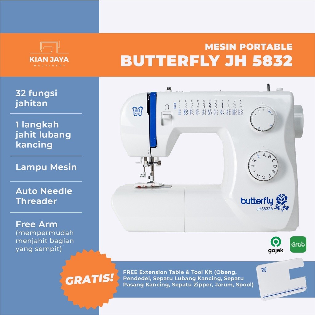 Mesin Jahit Portable Butterfly JH5832A + Table Extended