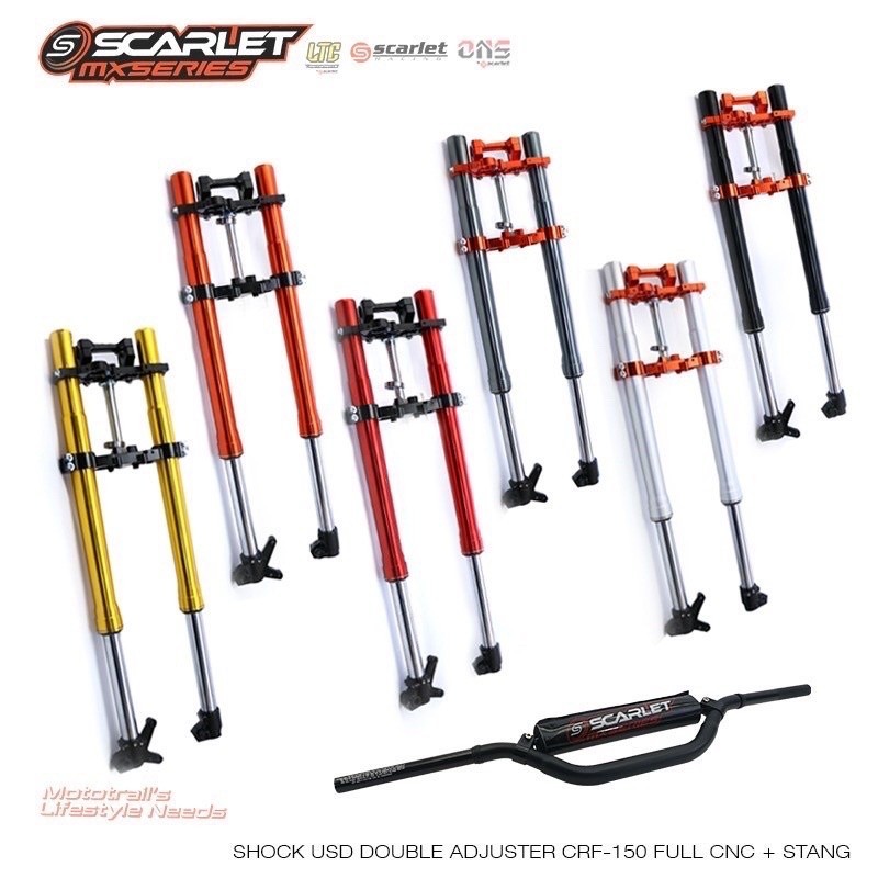 Shock Depan USD Upsidedown PNP Motor CRF 150L  Scarlet 3107 CNC + Bearing / USD Double Adjuster Scar