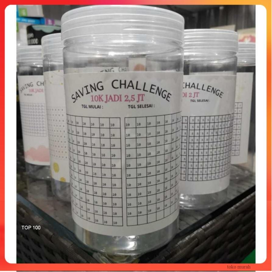 Celengan Plastik Toples Target 5 juta Celengan Transparan bening Tabungan Jar Saving 5K Challenge Bu