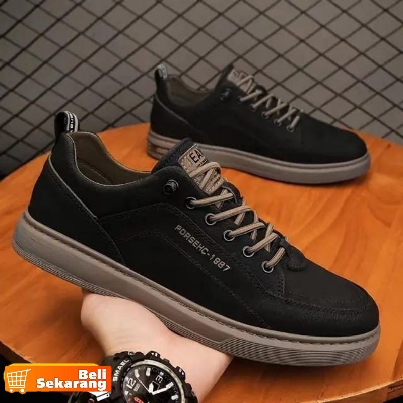 Leedoo Sepatu Pria Sneakers Casual Original Tali Hitam Formal Sepatu Sneakers Sekolah Full Black Kek