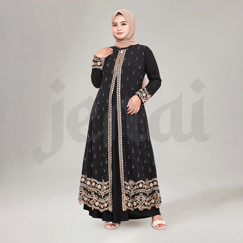 [ Jenai ] Gamis Muslim Wanita / Abaya Turkey Turki Arab Mewah Elega Warna Hitam Terbaru Bahan Jersey