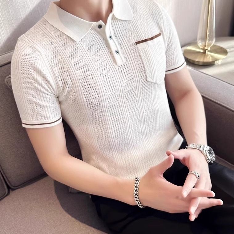 Kaos Berkerah Kaos Stripe Salur Hitam Putih Pria