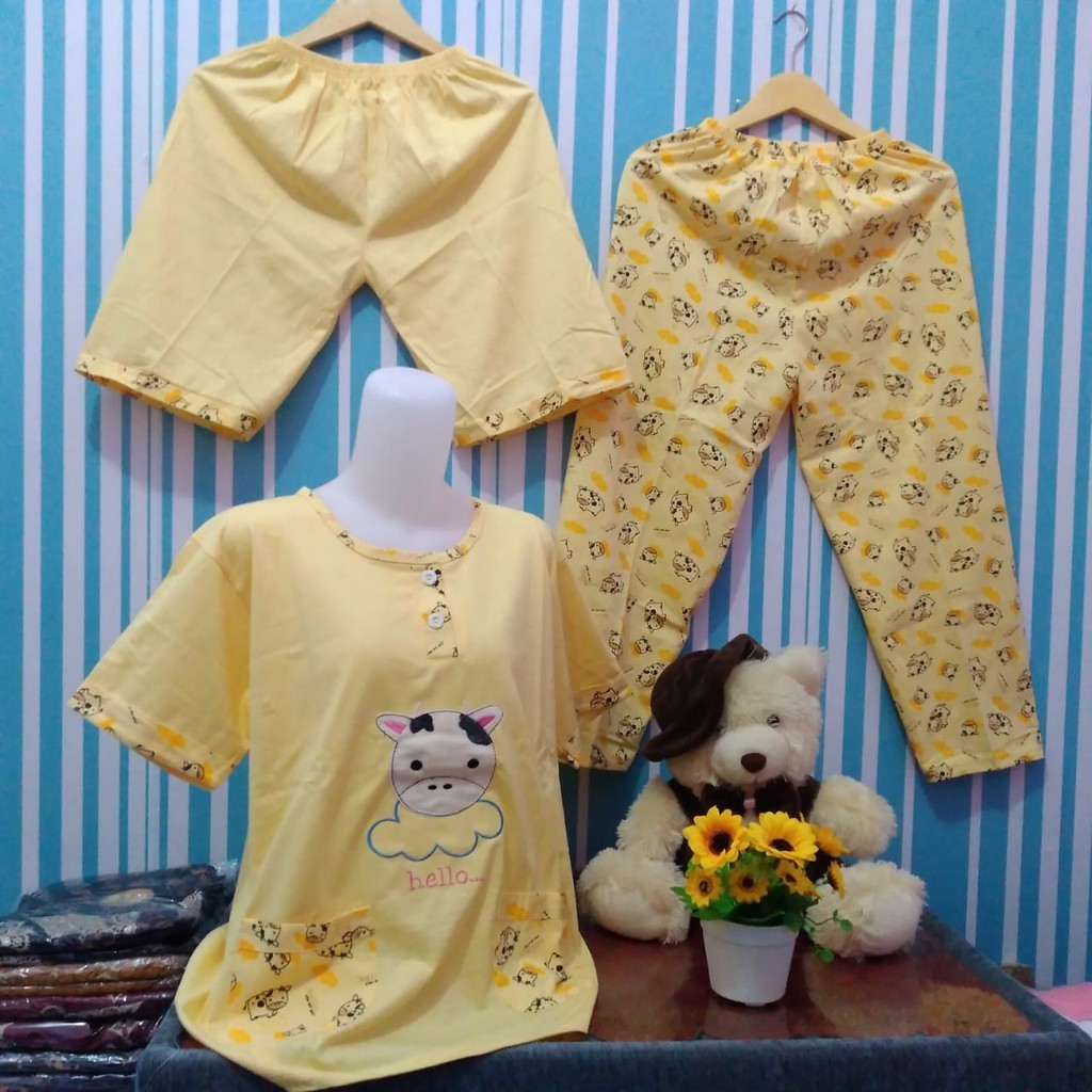 Termurah 3in1 Sie Lie Setelan Baju Tidur Wanita Dewasa Piyama Daily Set Bahan Kaos Tebal Allsize