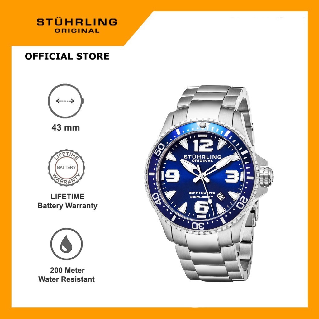 Jam Tangan Pria Swiss Diver Quartz Analog Stuhrling Regatta 842