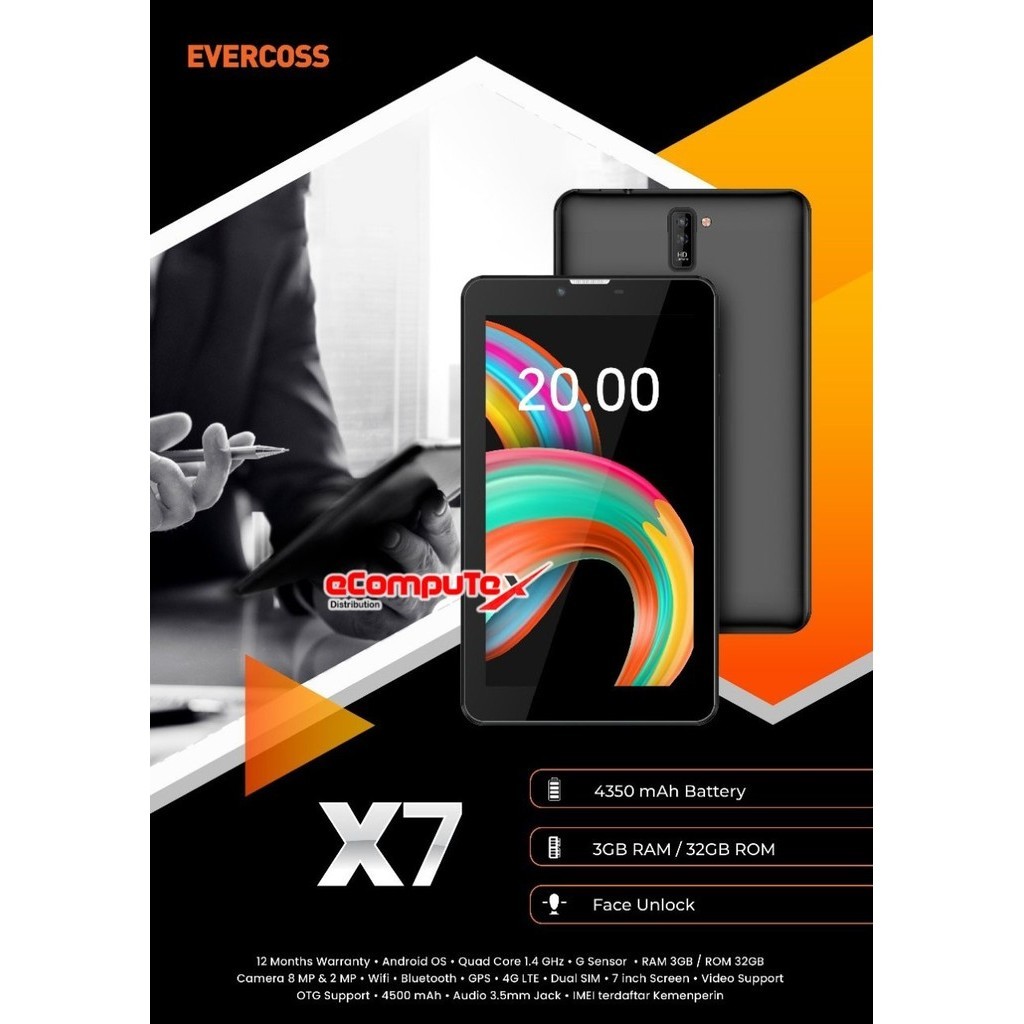 TABLET EVERCOSS TAB X7 - 3/32GB 7" 4G LTE GARANSI RESMI 1 TAHUN