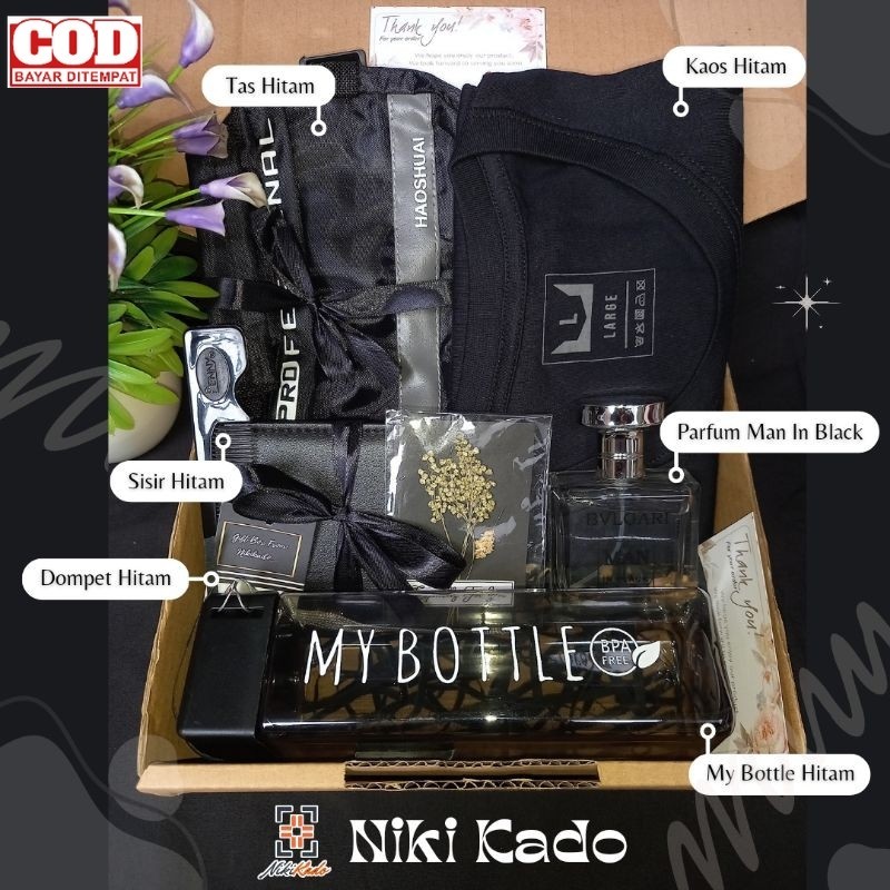 Hampers cowok / gift box hitam / kado ulang tahun / hampers wisuda spesial