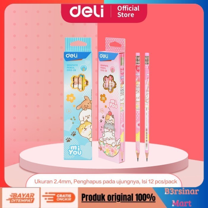 

[[KUALITAS TERBAIK]] Deli Graphite Pencil/Pensil Kayu 2B Design Miyou Mudah Diraut EC0122B COD