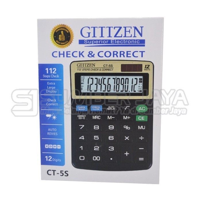 

KALKULATOR GTTTZEN CT-5S Dagang Besar 12 Digits Check & Correct Murah