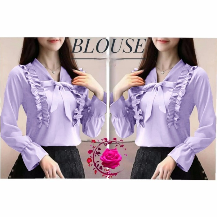 baju asan wanita blouse dinar ungu lilac korean style remaja din gb - 5XL