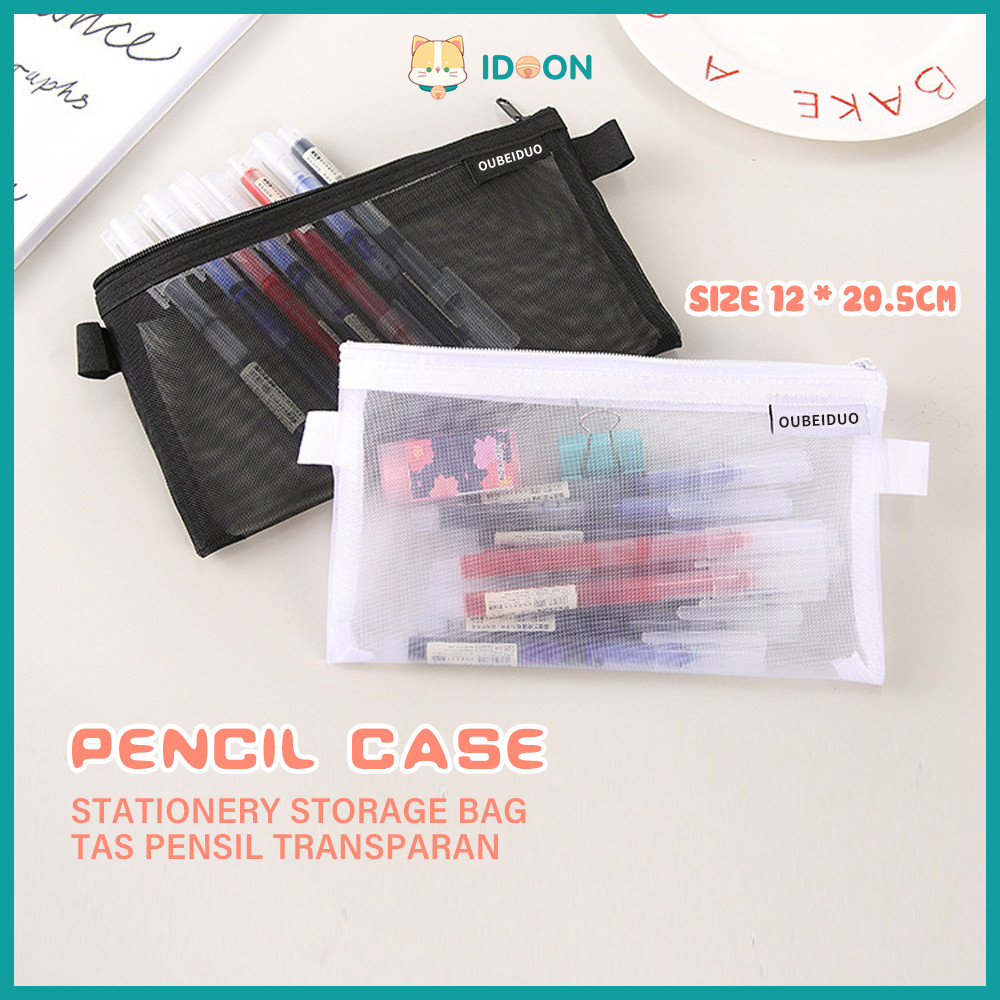 

IDOON Tas pensil transparan sederhana warna stationery storage bag large-capacity pencil case