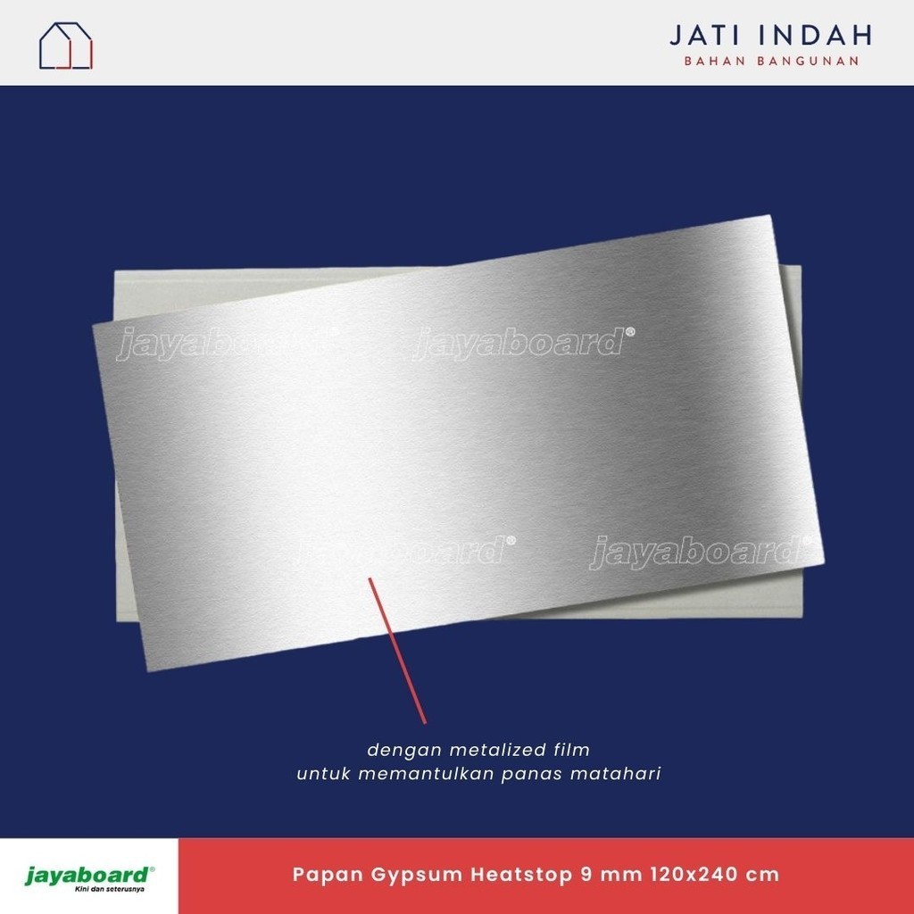 Jayaboard Heatstop Papan Gypsum Aluminium Pemantul Panas 9mm 120x240 cm | Plafon