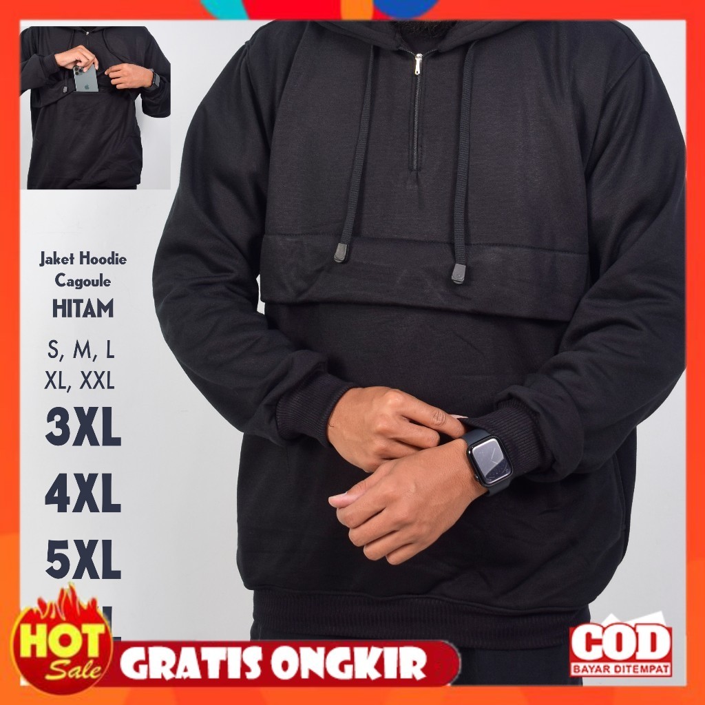 [PREMIUM ORIGINAL] Jaket Hoodie Cagoule Hitam Pria Jumbo Big Size S M L XL XXL 3XL 4XL 5XL 6XL