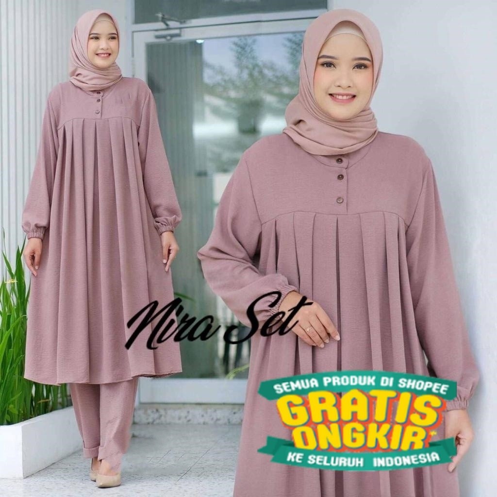 BISA COD NIRA SET + CELANA  SIZE M L XL XXL JUMBO  BAHAN CRINGKLE PREMIUM IMPORT STELAN WANITA KEKIN