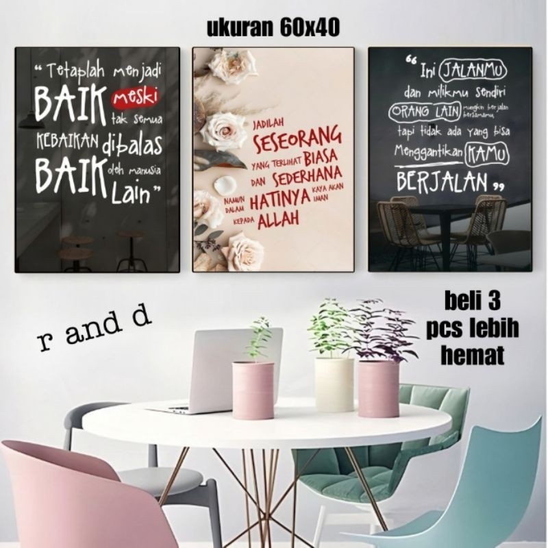 Dekorasi rumah kata-kata bijak motivasi ukuran 60x40, Hiasan dinding aesthetic bingkai kayu, quotes