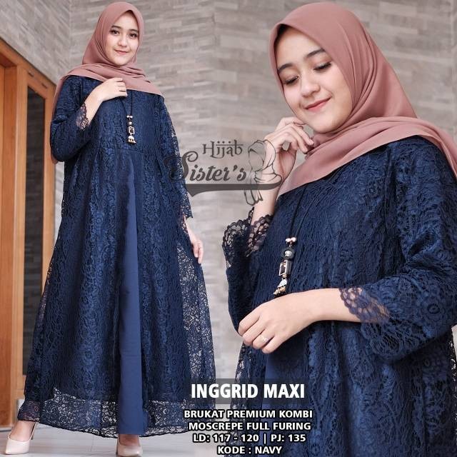 INGGRID DRESS LD 120 & 140 GAMIS BRUKAT KOMBINASI PREMIUM MAXI DRESS KONDANGAN PESTA BRIDESMAID JUMB