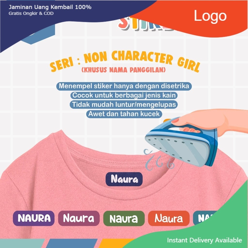 

[ISI 56-112pcs] Stiker Custom Nama Baju Kain Anak Setrika Label Seragam Sekolah - Non Karakter Perempuan Vol 1