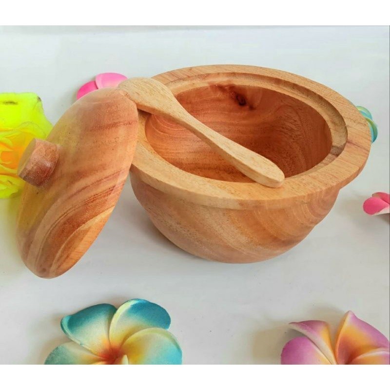 Mangkok makan tutup/mangkok sambal kayu mahoni
