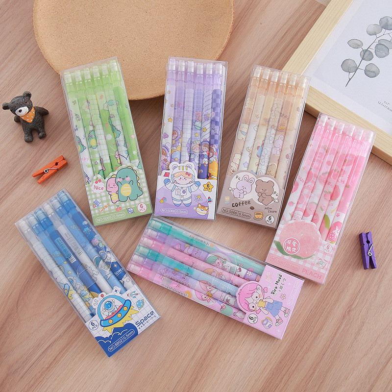 

1 SET 6PCS PENSIL MEKANIK 0.5 MM DAN PENGHAPUS GAMBAR KARTUN LUCU / PENSIL MEKANIK KARAKTER KARTUN