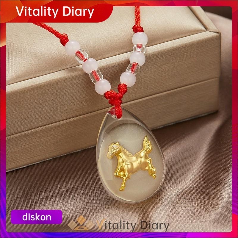 【COD❤️】Kalung Zodiak Keberuntungan Rantai Titanium Anti Karat Gold Zodiak Liontin Bercahaya Kristal 