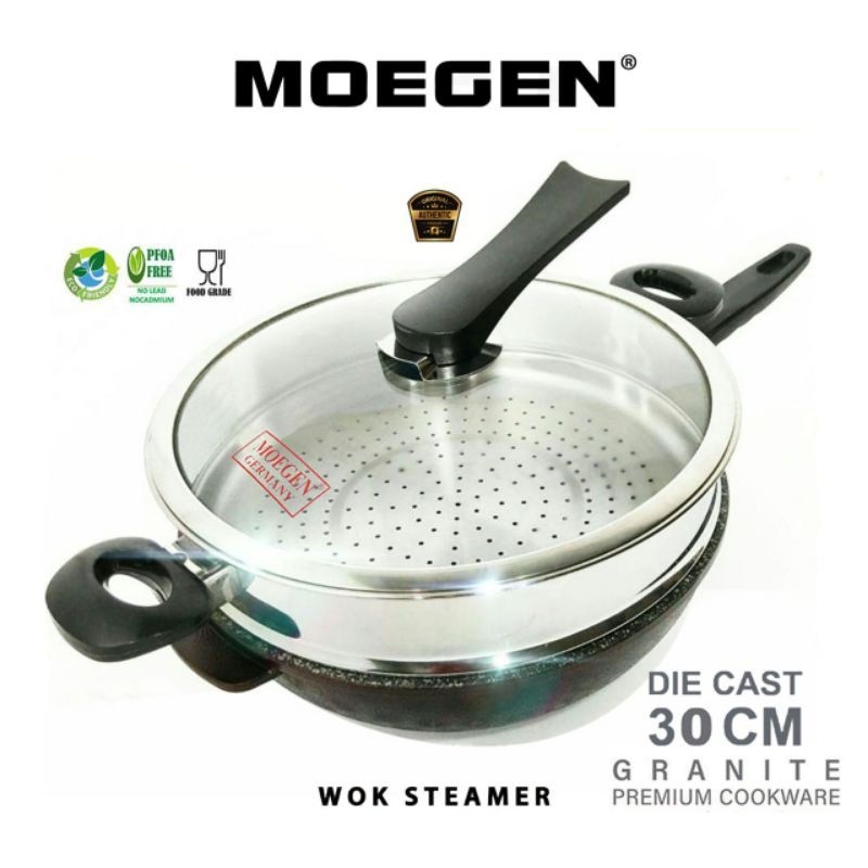 ORIGINAL MOEGEN Germany wok pan moegen panci wajan  moegen steamer 30cm marble coating wajan dengan 
