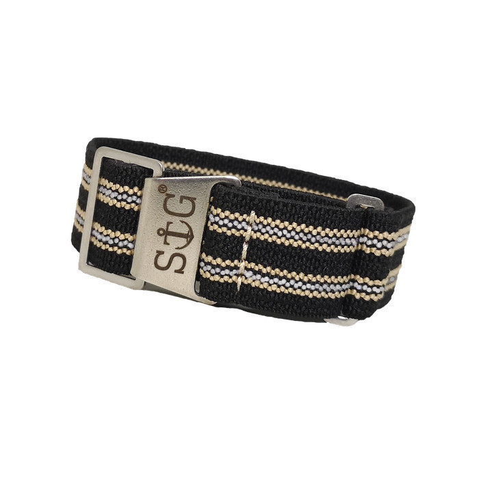 [TERMURAH] StrapGuy MN 22mm Black + Sand & White Stripes 02 (Steel)