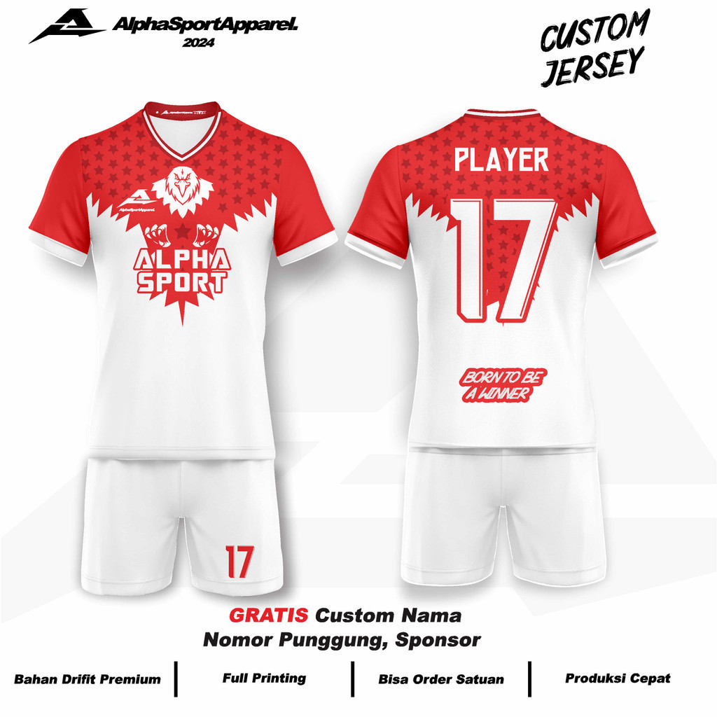 Jersey  Bola Futsal Voli Badminton 193 Motif Garuda Stars Merah Putih Edisi Kemerdekaan 17 Agustus G
