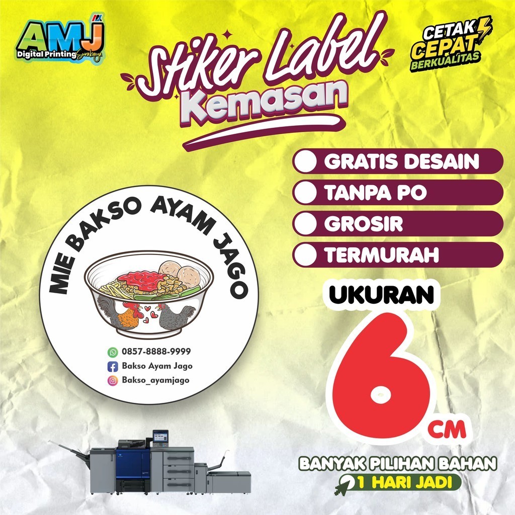 

6 cm Stiker Label Stiker Kemasan Makanan Minuman Olshops Hampers Murah