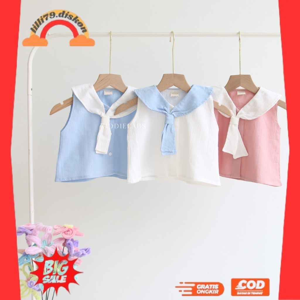 BEST SELLER ~Kiddielabs Nami Linen Top Atasan Sailor Neck Anak Perempuan