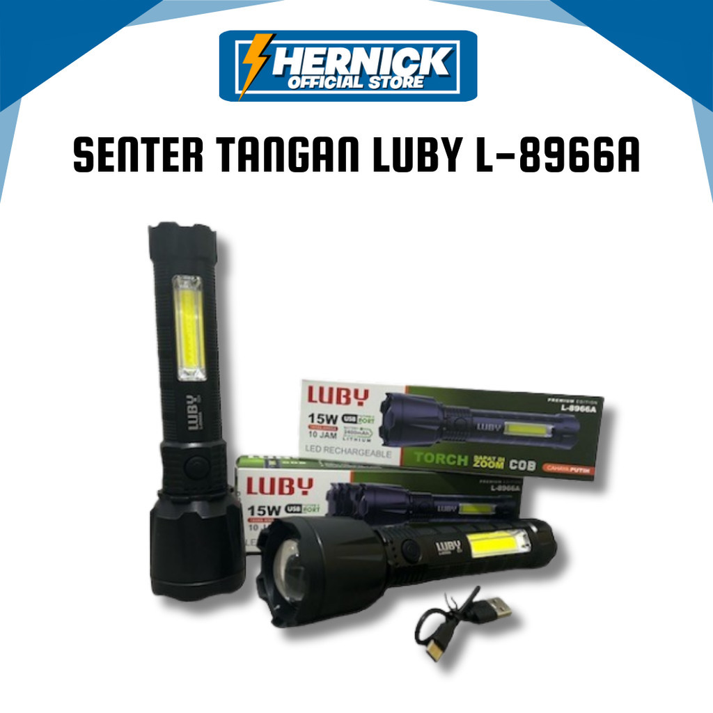 Luby Senter Led Zoom L-8966A torch 15W+12 LED COB Cahaya Putih/  icon video play     icon arrow left