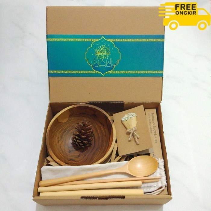 

✨LARIS✨ -Parcel Hampers Idul Fitri Unik/Parcel Ramadhan Set Mangkok Kayu Jati - Piring Set