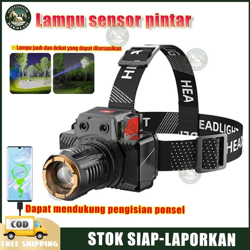 Senter Kepala Headlamp Super Terang/Mini Led Headlamp/Lampu Senter Kepala Mini Rechargeable Dengan S