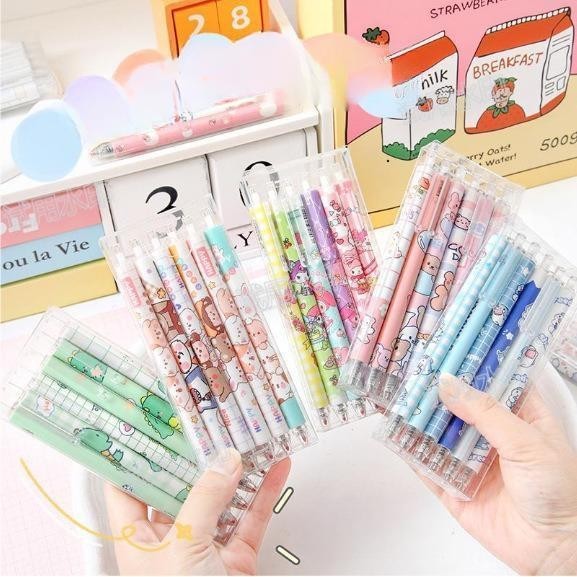 

KHATIN (PEN06) Pena Tinta Set Sanrio (6pcs)/Pulpen Gel Mekanik Lucu Kartun Motif Bear/Space Anak SD SMP SMA
