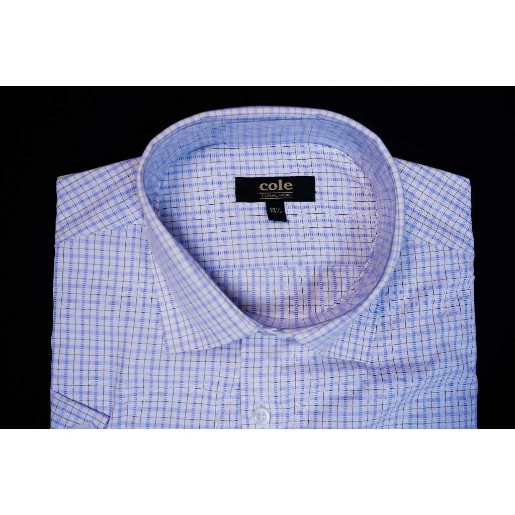 C*LE Kemeja Pria Lengan Pendek Reguler Fit Biru Muda Motif Patern Kotak | Hem Pria Reguler