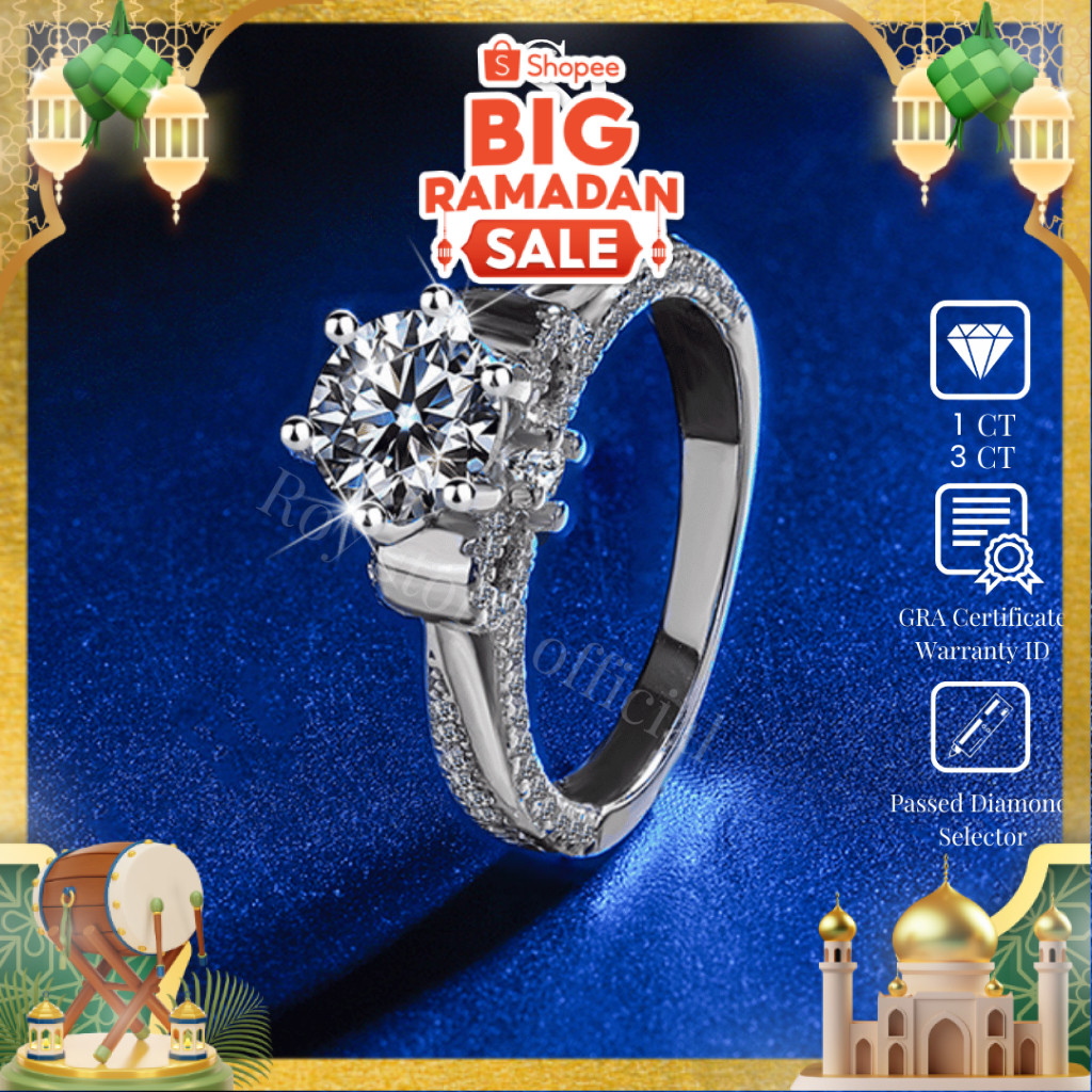 RoyStone - Cincin Wanita Moissanite Sertifikat GRA Original Lapis Emas - Infinity Ring