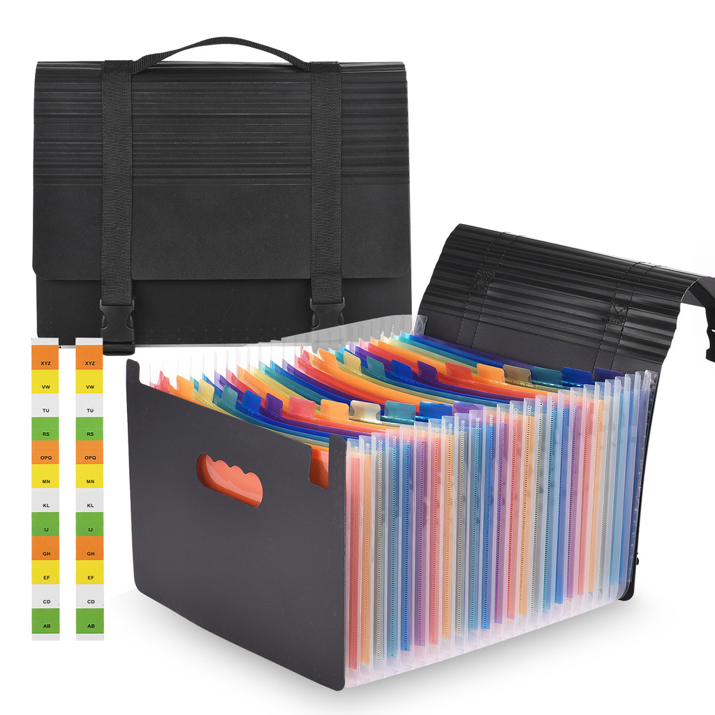 

Accordian File Folder Organizer with Handle 24 Pockets Expanding File Case A4 Letter Size Document Organizer Rainbow Color