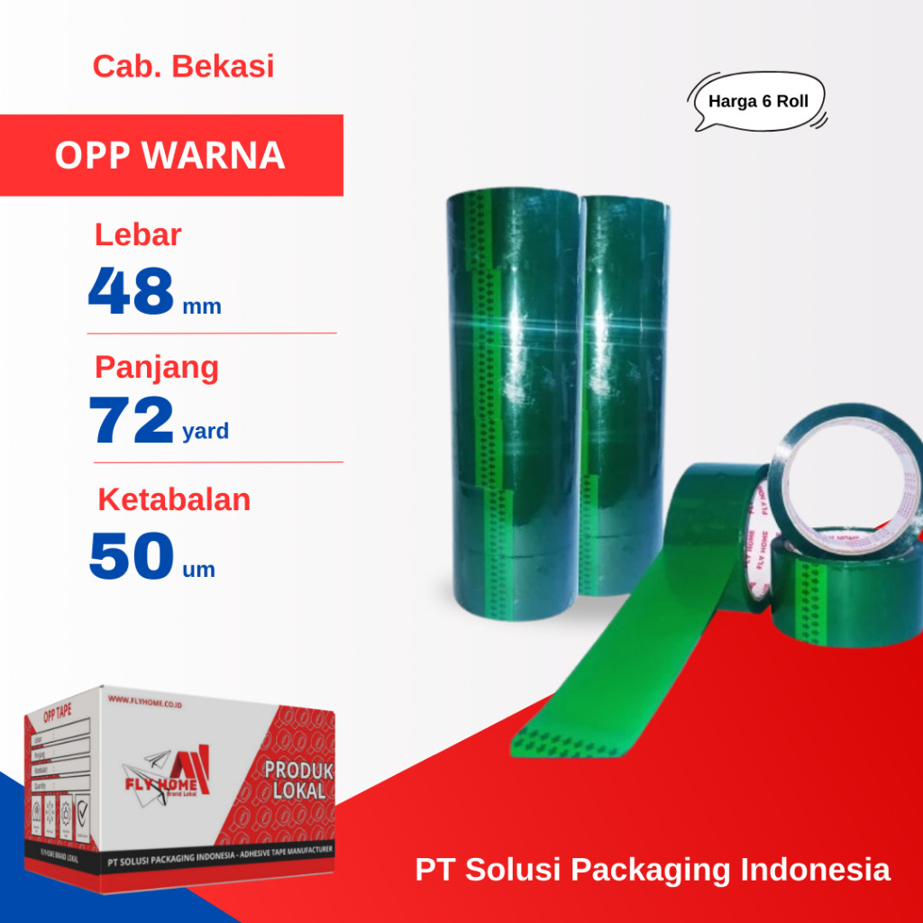 

FLYHOME 6Roll Lakban Warna Hijau 48x72Y 2inchi 72 Yard