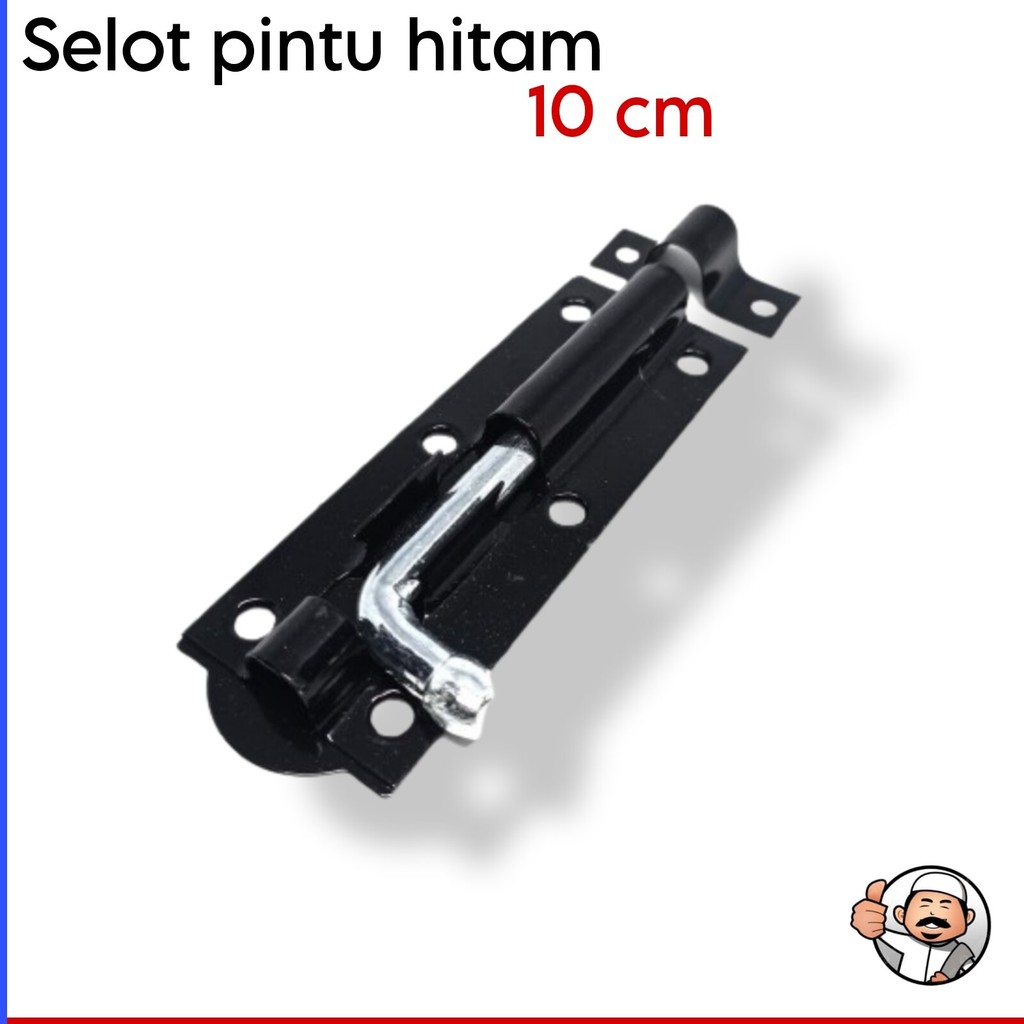 Grendel Selot pintu panjang10 cm warna hitam ukuran 4 inci plus skrup