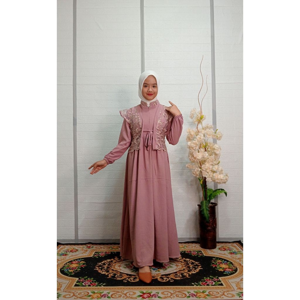 [DISKON SALE] Gamis Brokat Anak dengan Aksen Tali Pita Di Dada Terbaru Elegan Cantik Buat Si Kecilmu