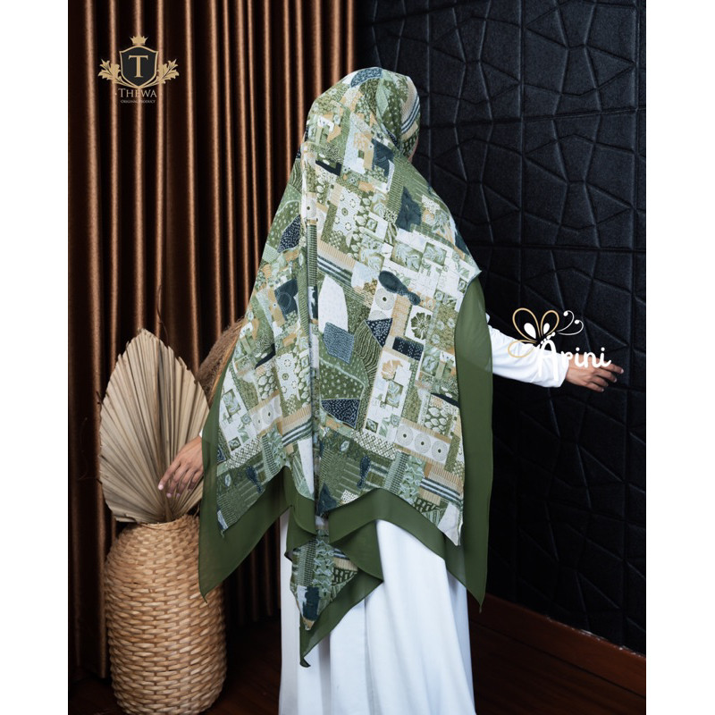 COD THEWA Kerudung/Hijab/Khimar "Arini Motif" Lancip 2 Layer Ceruty