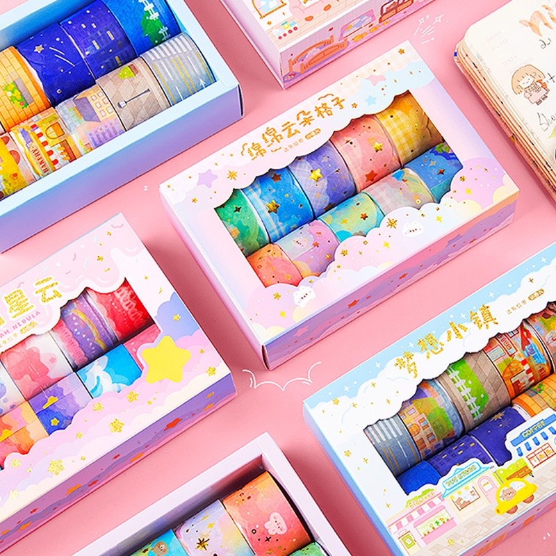 

10roll Kotak Lucu Kartun Awan Gelombang Washi Tape Scrapbook Border