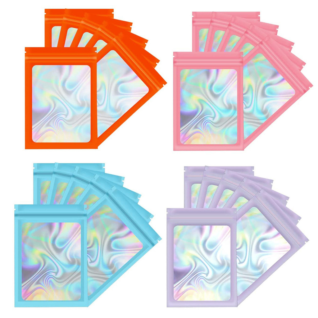 

50pcs pack Mylar Bags Laser Color Plastic Packaging Mini Pouch Resealable ZipLock Smell Proof Coffee Herb Powder